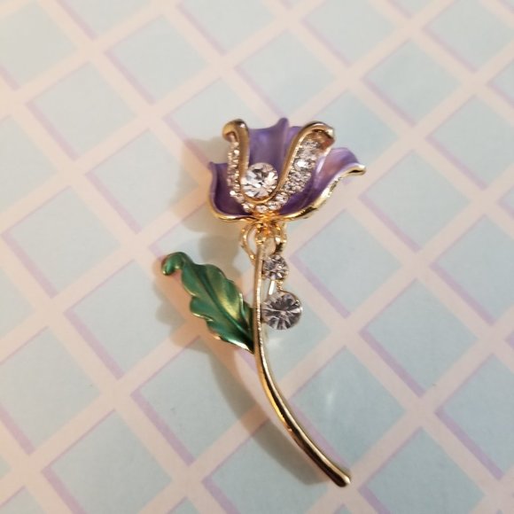 Purple Tulip Rhinestone Brooch - Picture 5 of 5